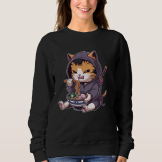 Sweatshirt Samurai Cat Eating Ramen Kawaii Ninja Japanese Ani