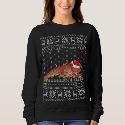 Sweatshirt Santa Hat Crawfish Xmas Lighting Ugly Crawfish Chr (Devant)