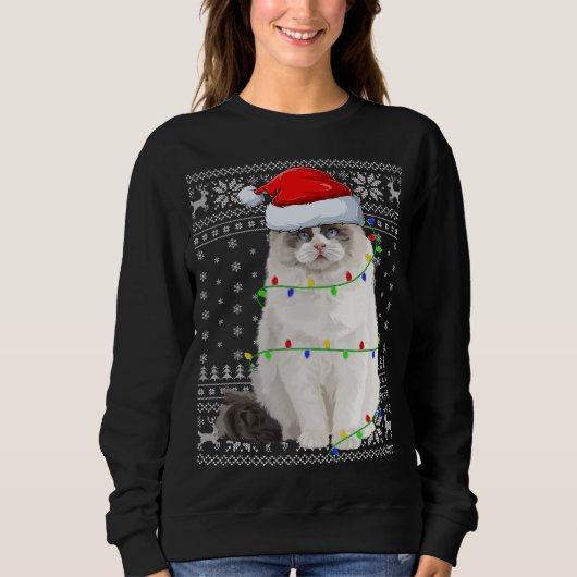 Sweatshirt Santa Hat Ragdoll Chat Xmas Éclairage Laid Ragdoll (Devant)