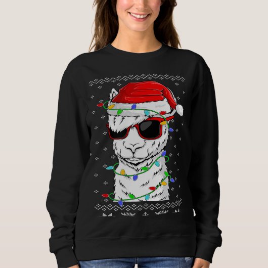 Sweatshirt Santa Llama  Christmas Lights Ugly Llama Xmas (Devant)