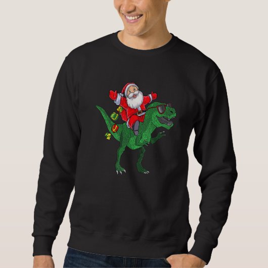 Sweatshirt Santa Riding Dinosaur rex Christmas Boys Men Xmas  (Devant)