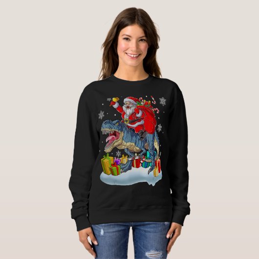 Sweatshirt Santa Riding Dinosaur Rex Christmas  Xmas 2 (Devant entier)