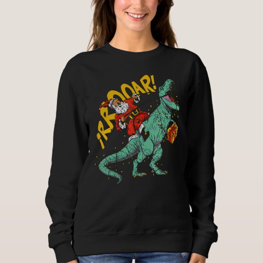 Sweatshirt Santa Riding Dinosaur rex Christmas Xmas Kids Boys (Devant)