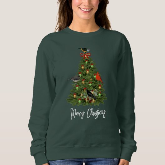 Sweatshirt Sapin de Noël avec oiseaux de fête (Devant)