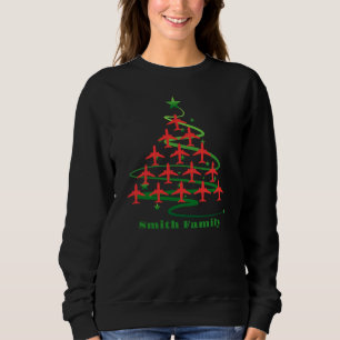 Sweatshirt Sapin de Noël Avion & Nom de Famille, Minimaliste