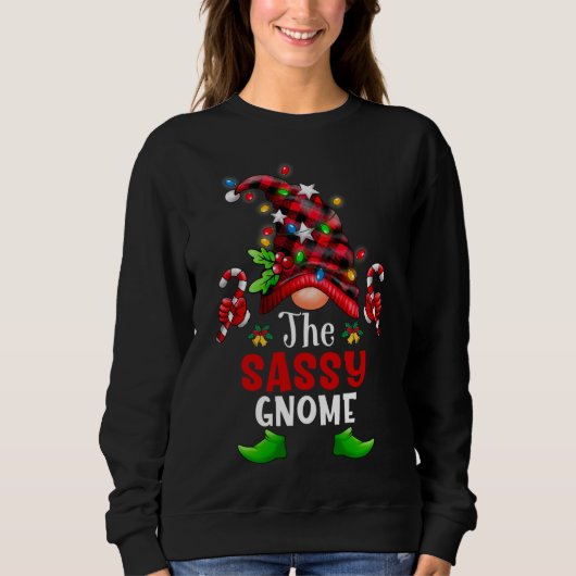 Sweatshirt Sassy Gnome Christmas Buffalo Plaid Family Gnomes (Devant)