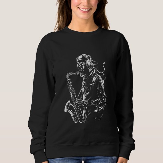 Sweatshirt Saxophone Guy Dessin Musique Classique (Devant)