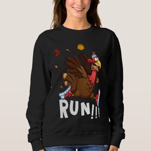 Sweatshirt Scared Turkey Run Thanksgiving Running Turkey Tro (Devant)