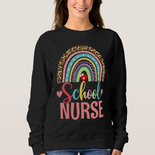 Sweatshirt School Nurse Boho Rainbow Leopard Nurse Week 2022  (Devant)
