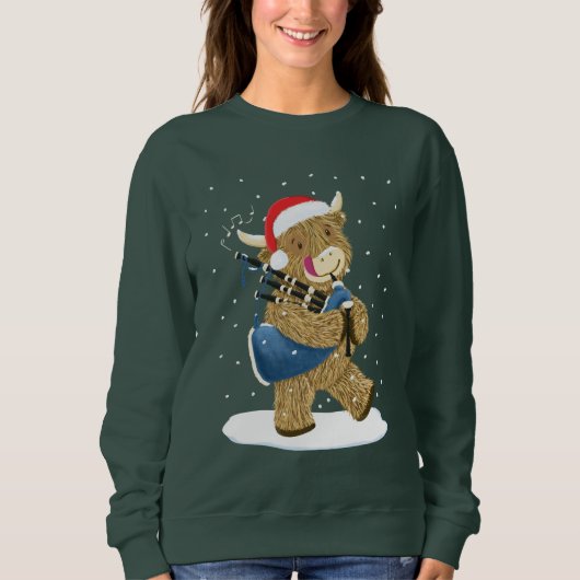 Sweatshirt Scottish Highland Cow Christmas Piper (Devant)