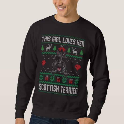 Sweatshirt Scottish Terrier Girl Cool Ugly Christmas for Dog (Devant)