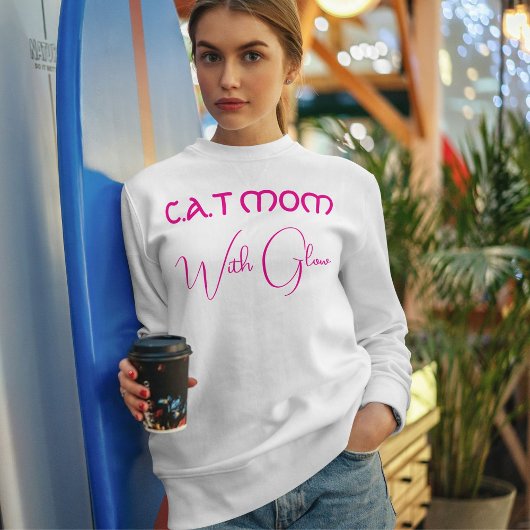 Sweatshirt Script drôle personnalisé Maman chat rose chaud et