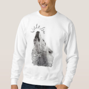 Sweatshirt Script Homme Loup Hurleur Sauvage et Libre Fine Ar
