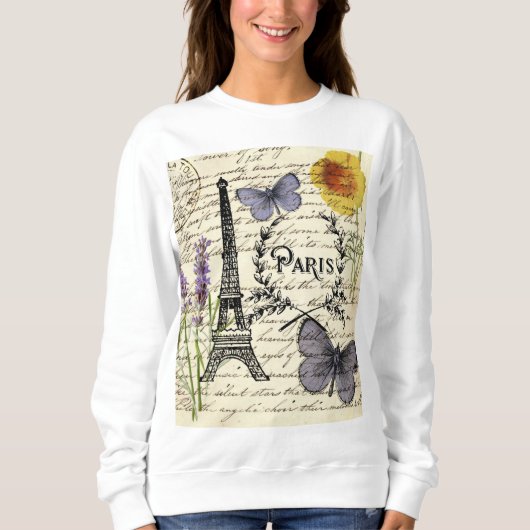 Sweatshirt scripts papillon français chic tour eiffel paris (Devant)