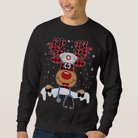 Sweatshirt Scrub de Noël Top Reindeer Scrubs Gants en caoutch (Devant)