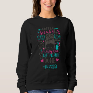 Sweatshirt Scrubs de café et gants en caoutchouc Messy Bun Nu
