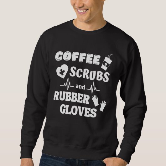 Sweatshirt Scrubs De Café Et Gants En Caoutchouc Pour Infirmi (Devant)