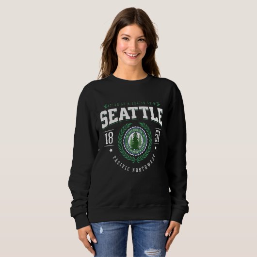 Sweatshirt Seattle Washington Evergreen Pine Tree Sunset WA S (Devant entier)
