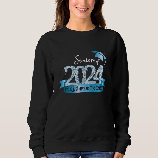 Sweatshirt Senior 2024 I Motivational Quote Blue Black Party  (Devant)