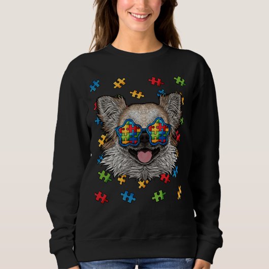 Sweatshirt Sensibilisation sur l'autisme Chihuahua Puzzle Lun (Devant)