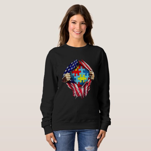 Sweatshirt Sensibilisation sur l'autisme Distressed American  (Devant entier)
