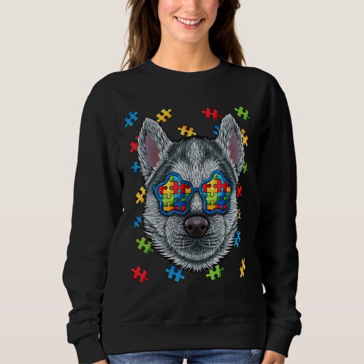 Sweatshirt Sensibilisation sur l'autisme Husky Puzzle Lunette (Devant)