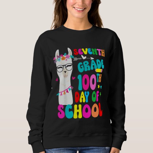 Sweatshirt Seventh Grade 100 Days Smarter No Prob Llama Teach (Devant)