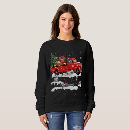 Sweatshirt Shark équitation Camion Rouge Joyeux Noël Noël X m (Devant entier)