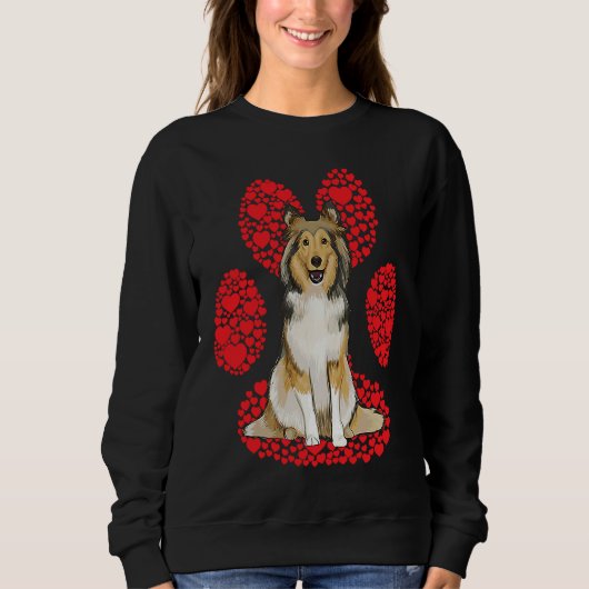 Sweatshirt Shetland Sheepdog Valentines Day Dog Love Paw (Devant)
