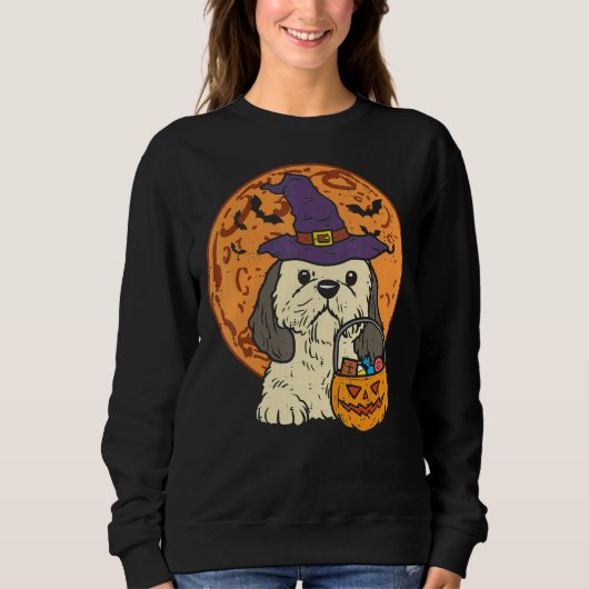 Sweatshirt Shih Tzu Witch Moon Jack-o'-lantern Halloween (Devant)