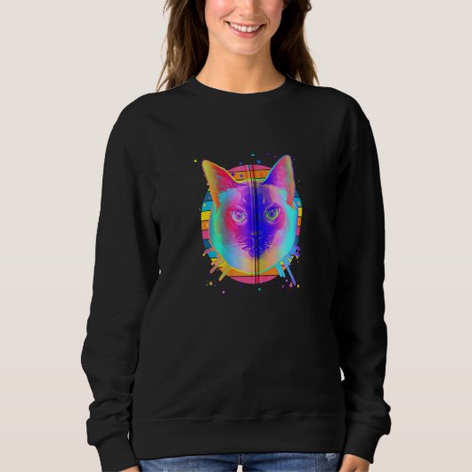 Sweatshirt Siamese Chat Rainbow Espace Noir (Devant)