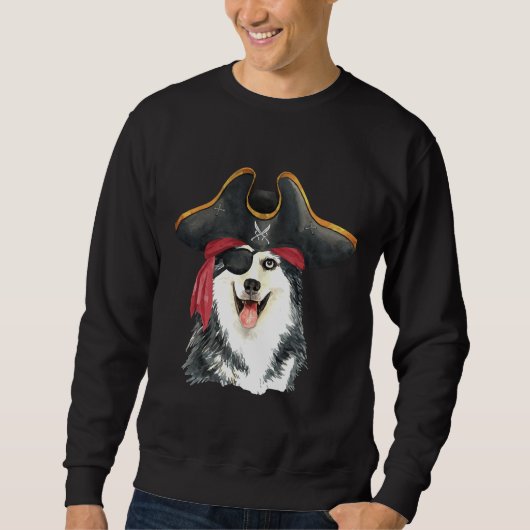 Sweatshirt Sibérie Husky Pirate Main Tirée Aquarelle (Devant)