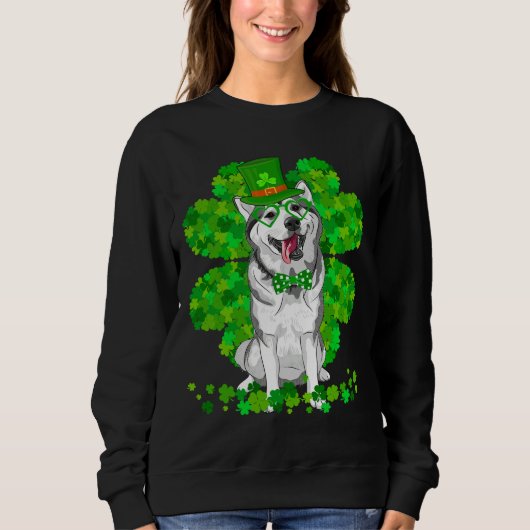 Sweatshirt Sibérien Husky Chien St Patrick Day Shamrock migno (Devant)