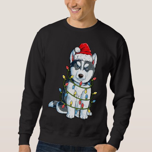Sweatshirt Sibérien Husky Père Noël feux de Noël Noël Noël (Devant)