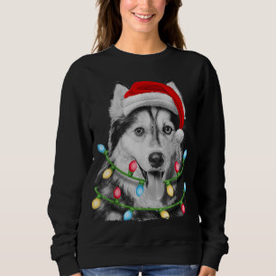 Sweatshirt Sibérien Husky Père Noël Noël Lumières Noël Bo