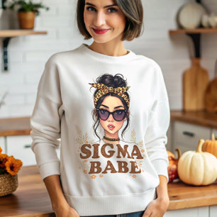 Sweatshirt Sigma Babe GenZ Leopard Messy Bun Womens Gen Z