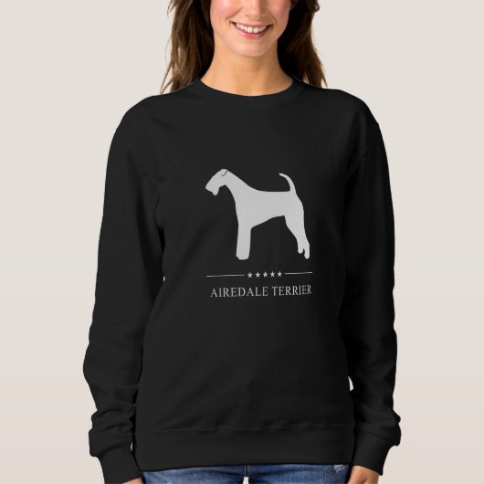 Sweatshirt Silhouette blanche de chien Airedale Terrier (Devant)