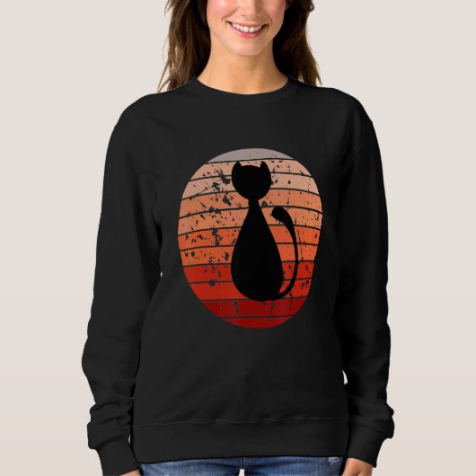 Sweatshirt Silhouette De Chat Sur Le Dos De Coucher De Soleil (Devant)