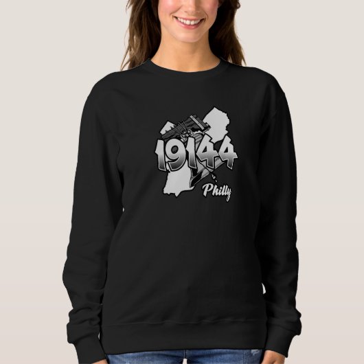 Sweatshirt Silhouette de Philadelphie avec code postal 19144 (Devant)