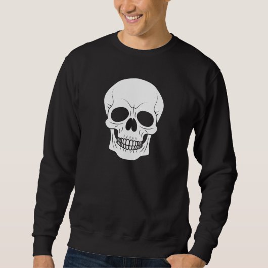 Sweatshirt Silhouette du crâne gris blanc Halloween simple (Devant)