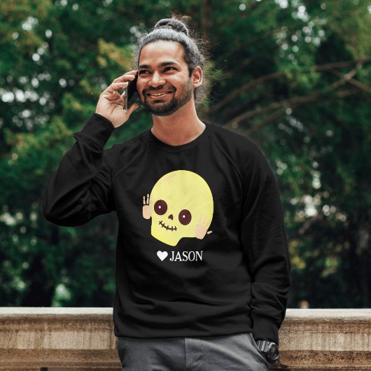 Sweatshirt Simple Happy Halloween Boo Skeleton Skull