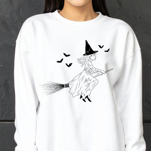 Sweatshirt Simple sorcière fille avec chats ligne art Hallowe