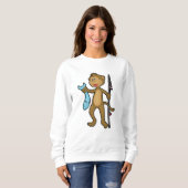 Sweatshirt Singe à la pêche avec bâton de pêche et poisson (Devant entier)