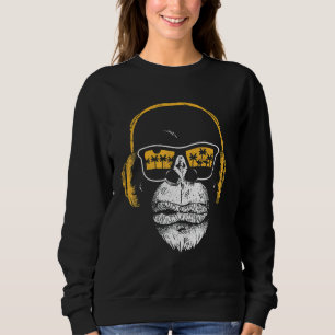 Sweatshirt Singe Avec Casque Dj Et Lunettes De Soleil Singe