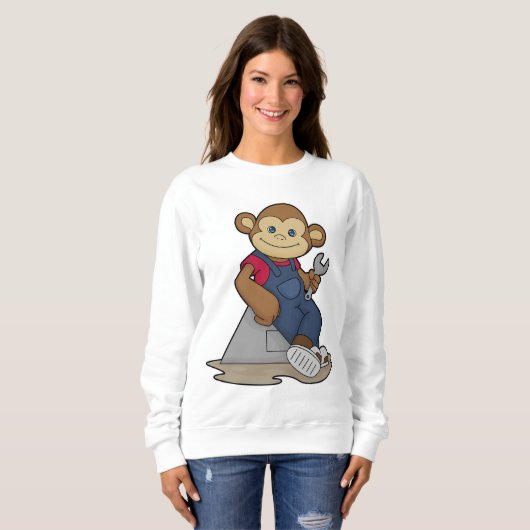 Sweatshirt Singe comme mécanicien avec clé (Devant entier)