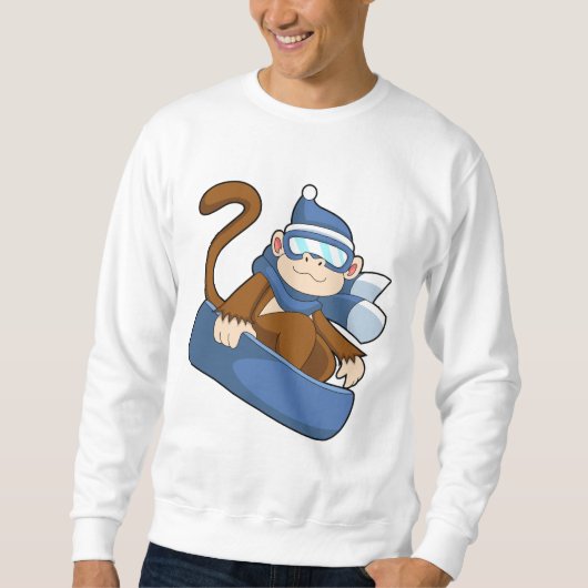Sweatshirt Singe comme Snowboardeur avec Sonowboard.PNG (Devant)