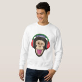 Sweatshirt Singe dans la musique avec casque (Devant entier)
