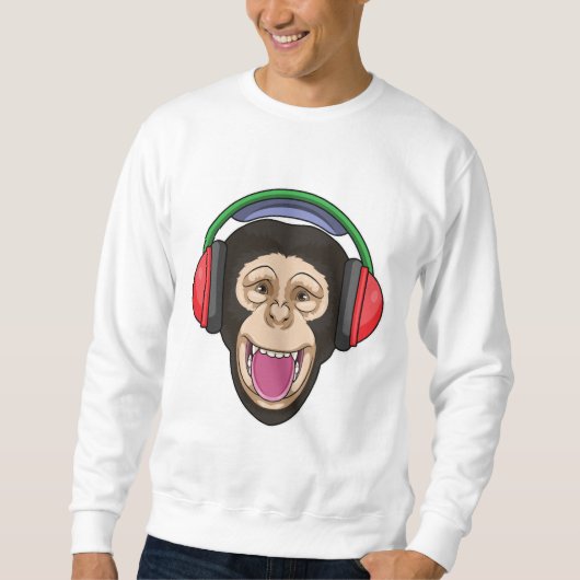 Sweatshirt Singe dans la musique avec casque (Devant)