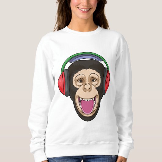 Sweatshirt Singe dans la musique avec casque (Devant)