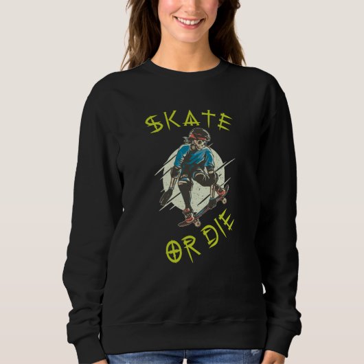 Sweatshirt Skate ou die Skeleton Skateboarder (Devant)